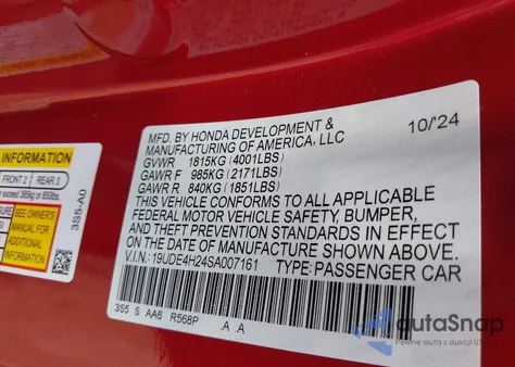 2025 Acura Integra from USA, damaged, VIN 19UDE4H24SA007161